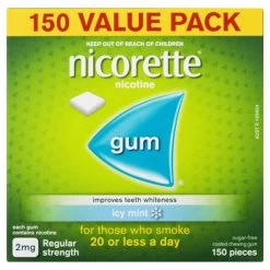Nicorette Quit Smoking Nicotine Gum 2mg Icy Mint 150 Pieces Value Pack