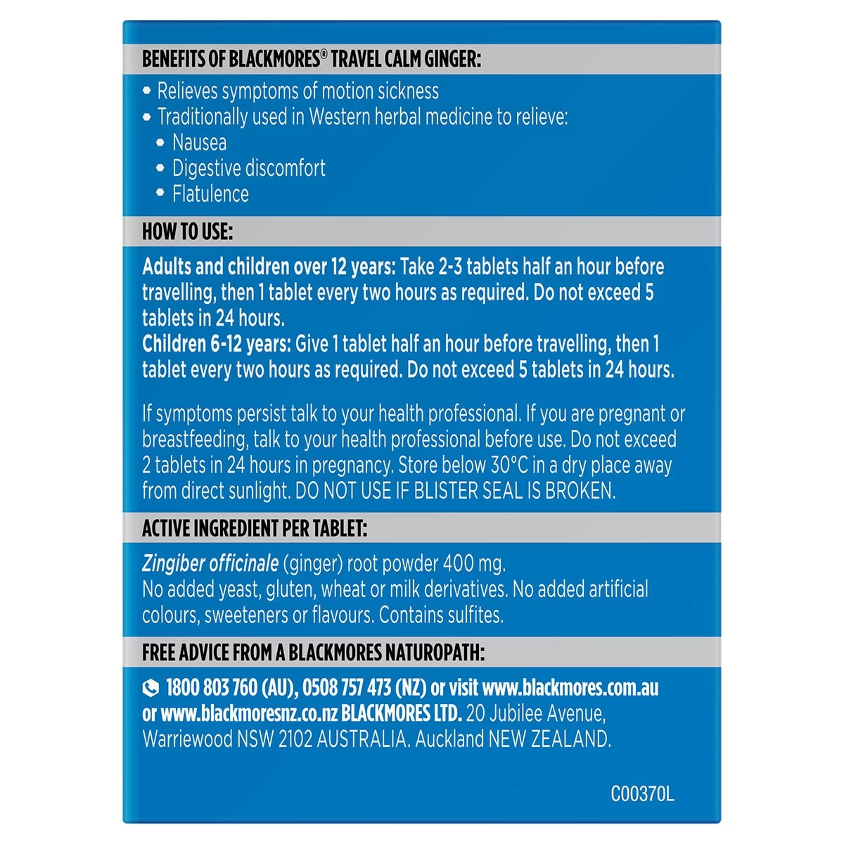 Blackmores Travel Calm Ginger 45 Tablets 3 Blackmores Travel Calm Ginger 45 Tablets - Image 3