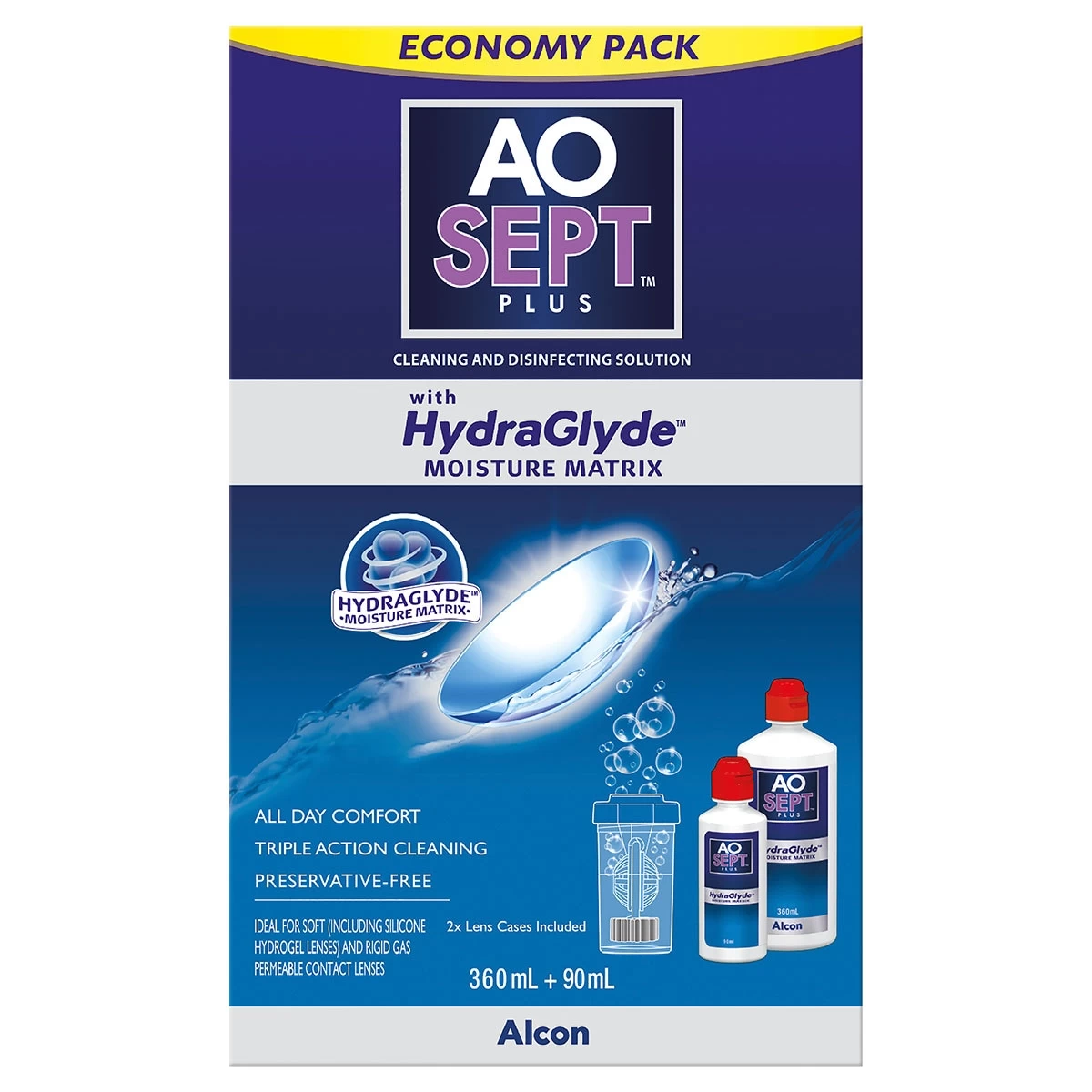 AoSept Plus HydraGlyde Economy Pack 360ml + 90ml 1 AoSept Plus HydraGlyde Economy Pack 360ml + 90ml