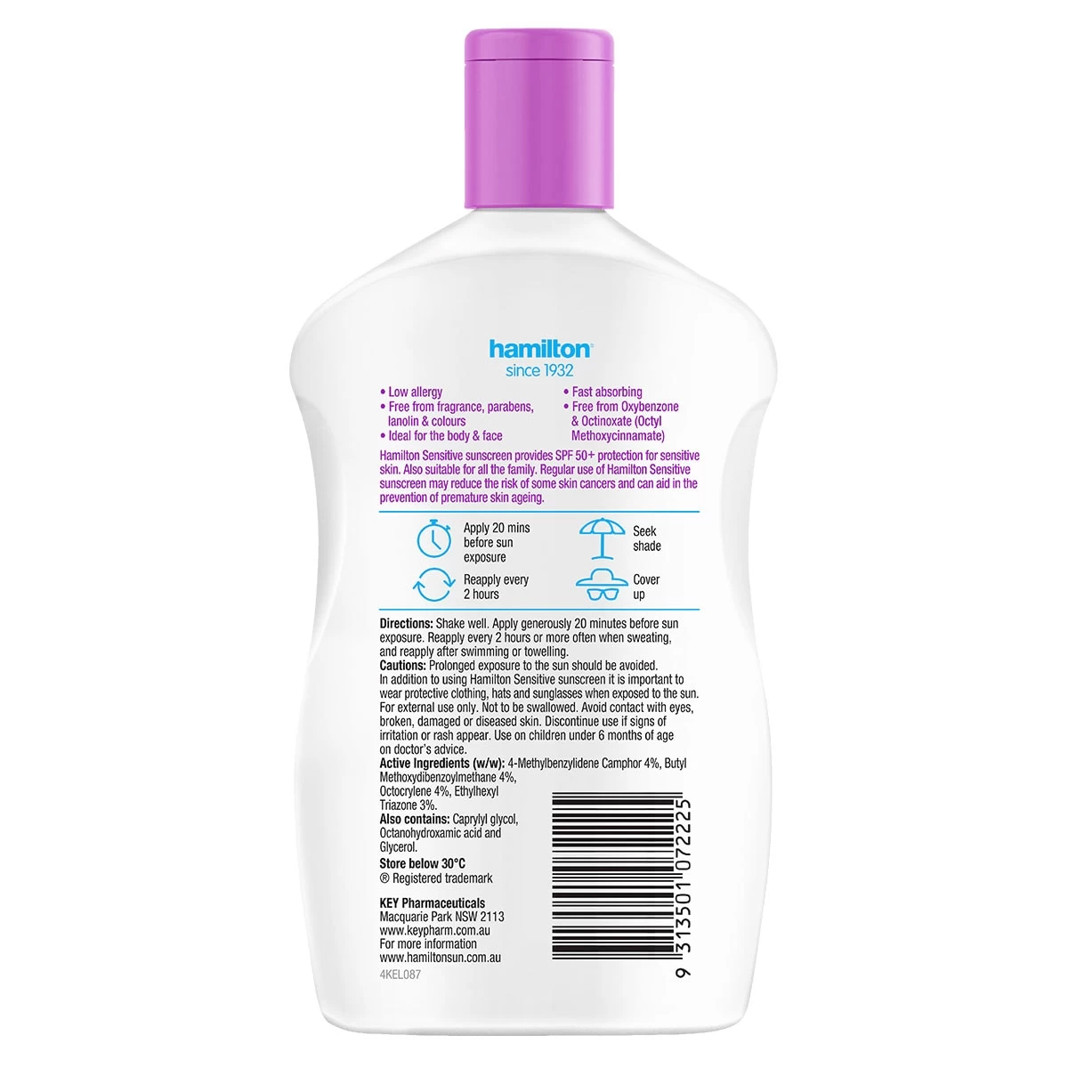 Hamilton Sunscreen Sensitive Lotion SPF50 265ml 2 Hamilton Sunscreen Sensitive Lotion SPF50 265ml - Image 2