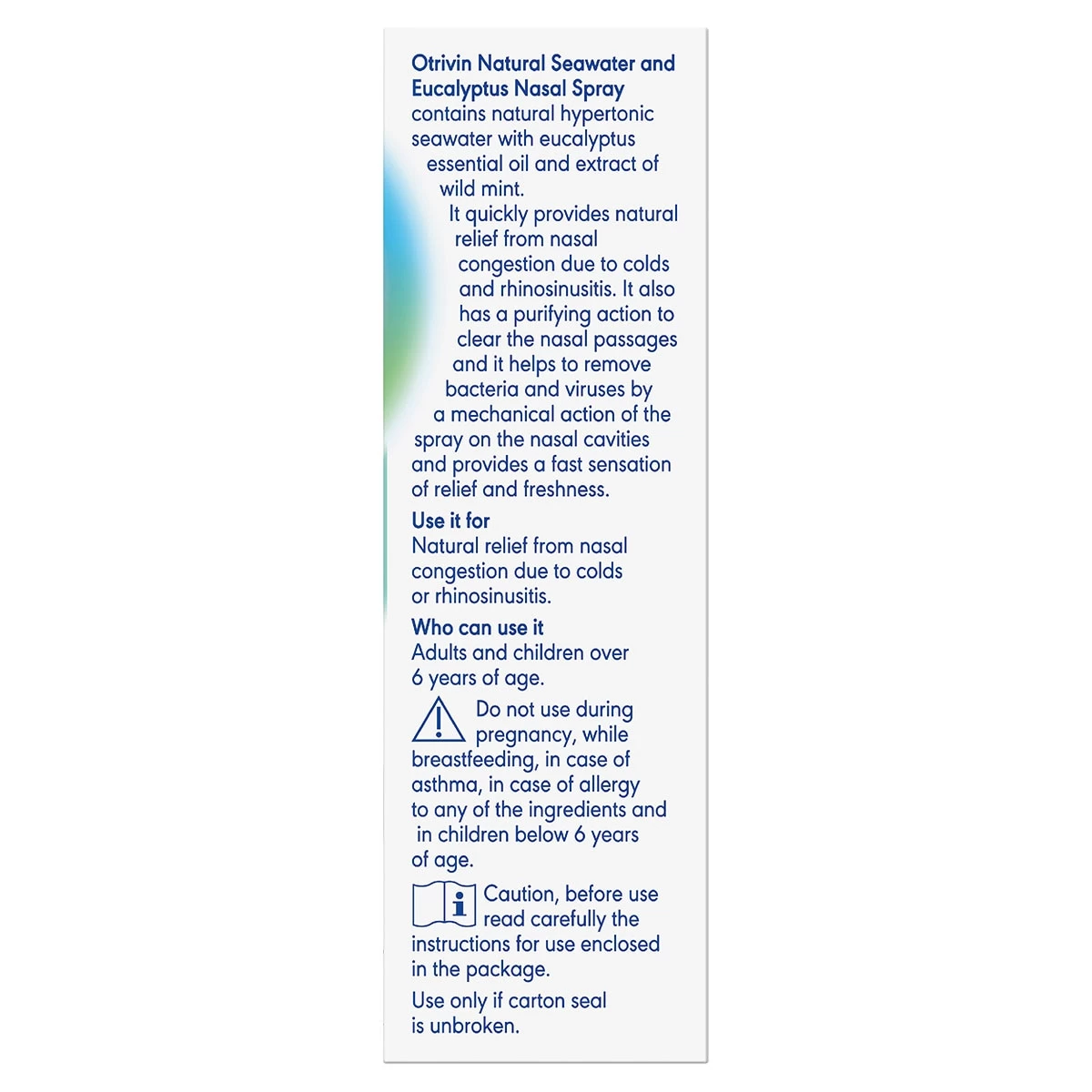 Otrivin Natural Seawater & Eucalyptus Nasal Spray 20ml 4 Otrivin Natural Seawater & Eucalyptus Nasal Spray 20ml - Image 4