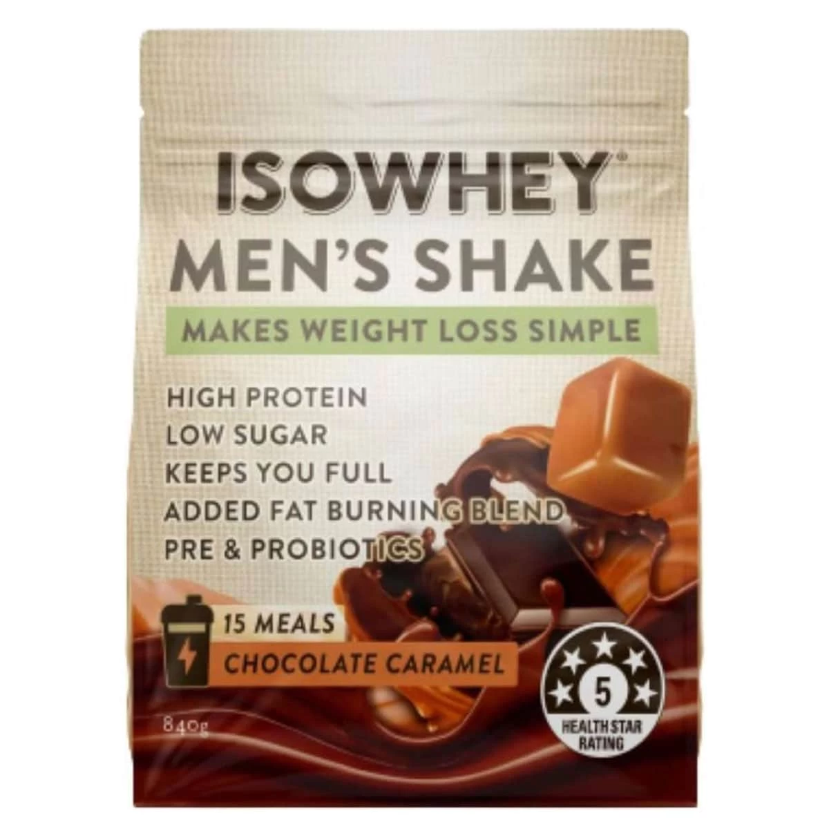 IsoWhey Men's Shake Choc Caramel 840g 1 IsoWhey Men's Shake Choc Caramel 840g