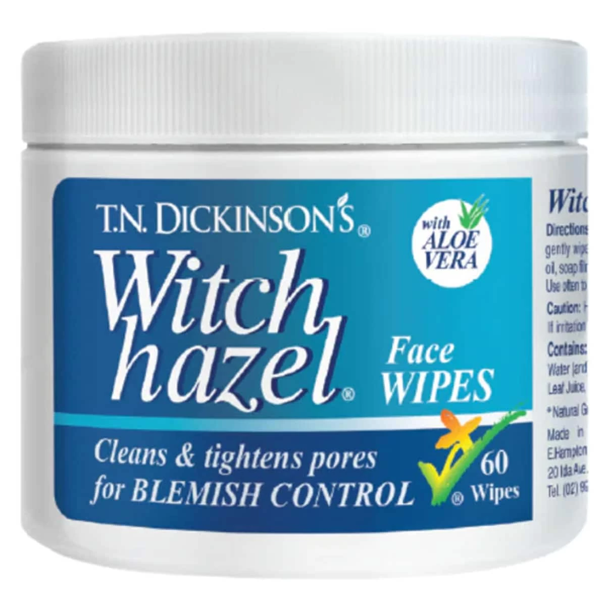 TN Dickinsons Witch Hazel 60 Face Wipes 1 TN Dickinsons Witch Hazel 60 Face Wipes