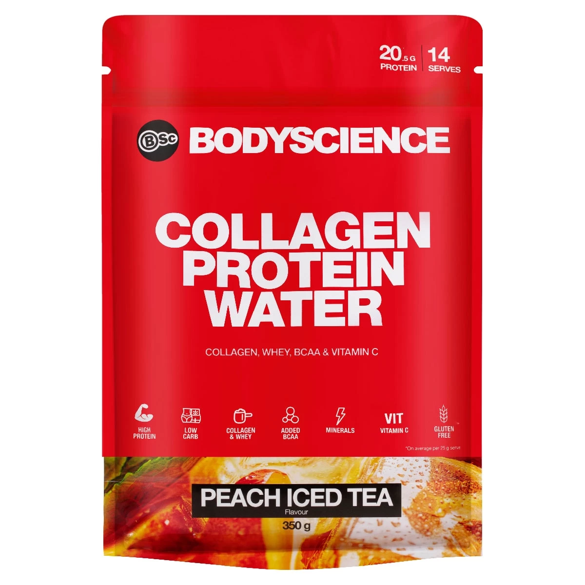 BSc Body Science Collagen Protein Water Peach Iced Tea 350g 1 BSc Body Science Collagen Protein Water Peach Iced Tea 350g