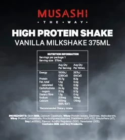 Musashi High Protein Shake Vanilla 6 X 375ml -Health Care Store 59027