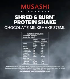 Musashi Shred And Burn Protein Shake Chocolate 6 X 375ml -Health Care Store 59071