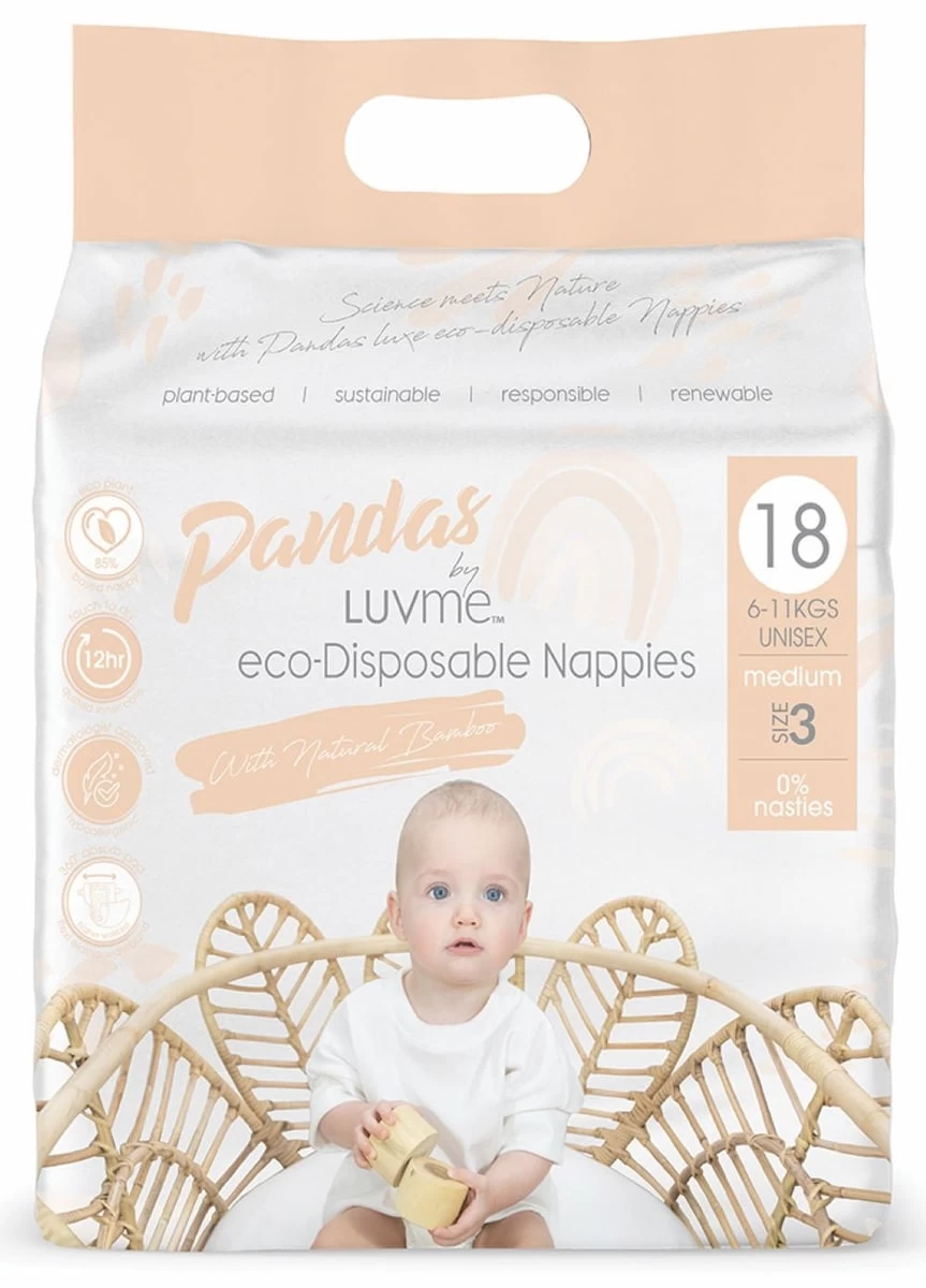 Pandas By Luvme ECO Disposable Nappies Medium (6-11kg) 18 Pack 1 Pandas By Luvme ECO Disposable Nappies Medium (6-11kg) 18 Pack