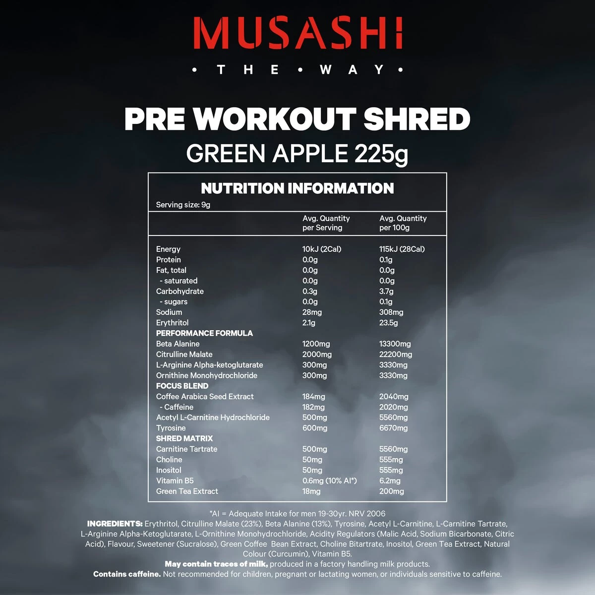 Musashi Pre Workout Shred Green Apple 225g 2 Musashi Pre Workout Shred Green Apple 225g - Image 2
