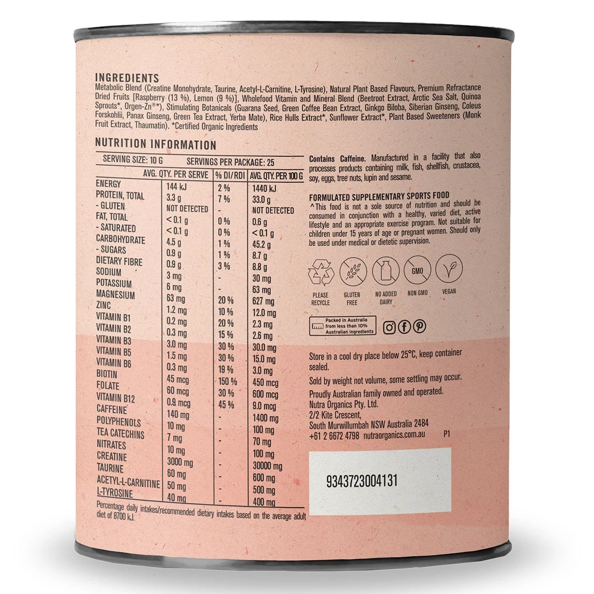 Nutra Organics Clean Energy Raspberry Lemonade 250g 3 Nutra Organics Clean Energy Raspberry Lemonade 250g - Image 3