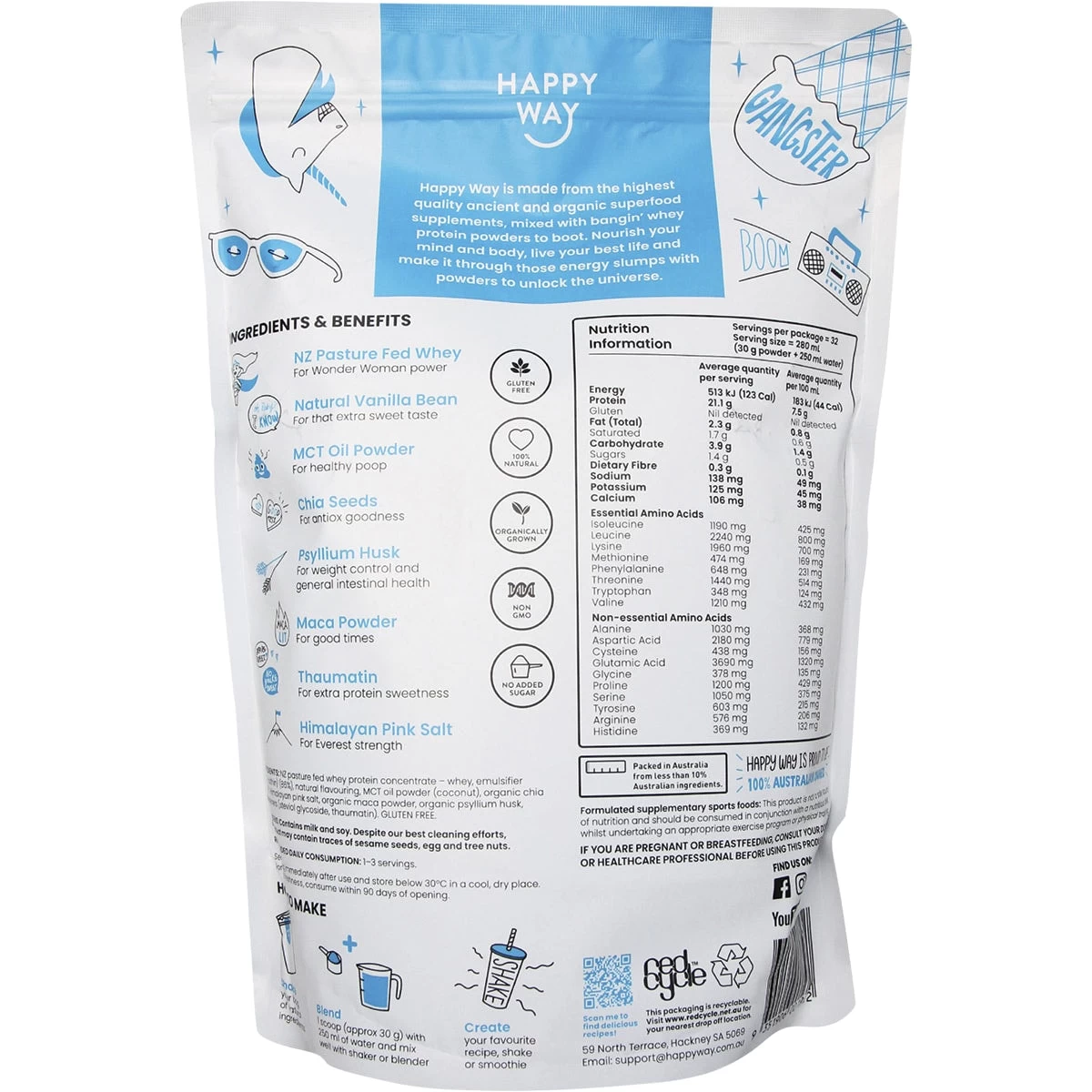 Happy Way Whey Protein Powder Vanilla 1kg 2 Happy Way Whey Protein Powder Vanilla 1kg - Image 2