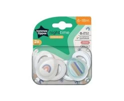 Tommee Tippee Closer To Nature Night Time Soothers 6-18 Months 2 Pack (Colours Selected At Random)