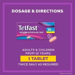 Telfast Allergy & Hayfever Relief 60mg 20 Tablets 17 Telfast Allergy & Hayfever Relief 60mg 20 Tablets -Health Care Store 70491